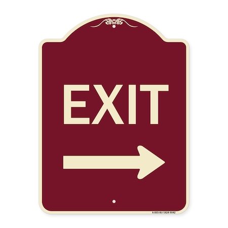 Signmission Designer Series-Exit With Right Arrow, Burgungy Heavy-Gauge Aluminum, 24" H, 18" L, BU-1824-9842 A-DES-BU-1824-9842
